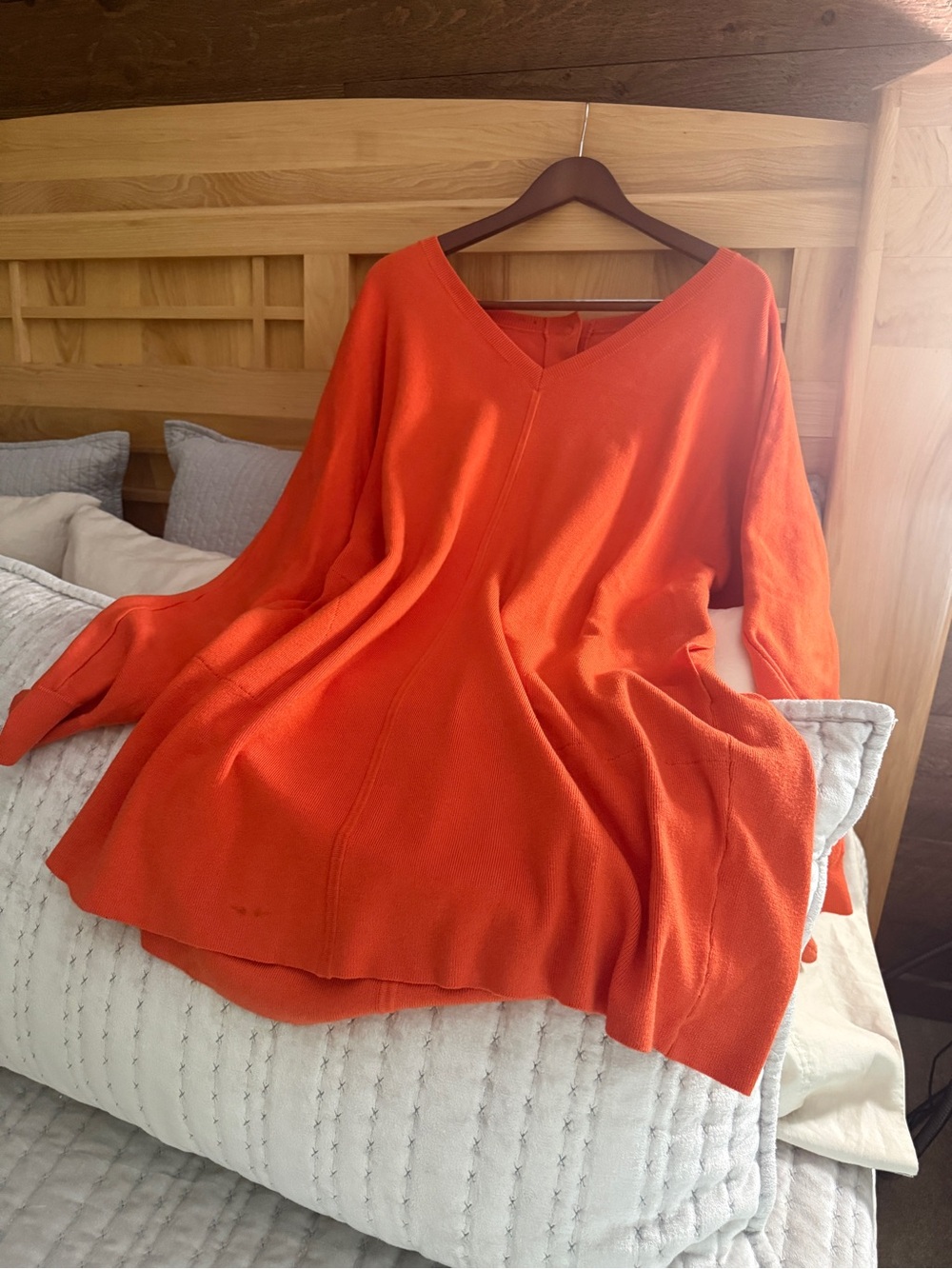 Oversized V-Neck Tunic Sweatshirt in Bright Orange
